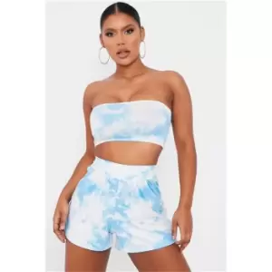 Image of I Saw It First Blue Tie Dye High Waisted Loose Fit Shorts - Blue
