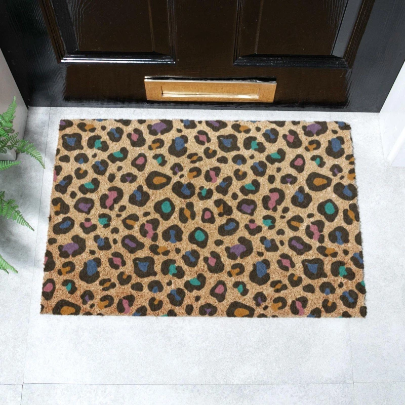 Image of Artsy Doormats Multi Colour Leopard Print Doormat (60 X 40Cm)