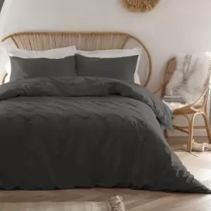 Image of Appletree Boutique Chevron Tuft Embellished 100% Cotton Duvet Cover Set, Charcoal, Double