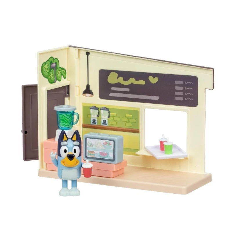 Image of Bluey Sapbar speelset inclusief gelede figuur helpt bij het mengen van heerlijke sappen en smoothies in de blender inclusief leuke fruitstickers om