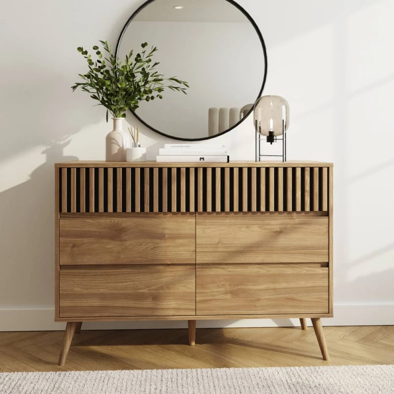 Image of Gfw Rowen 3+3 Drawer Chest - Fsc Certified Oak/Black WW61J Unisex