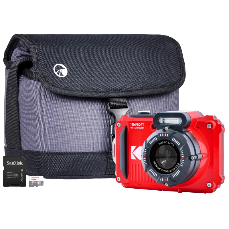 Image of Kodak PIXPRO WPZ2 16MP 4x Zoom Tough Compact Camera - Red - Camera + S