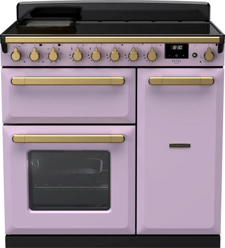 Image of Rangemaster Estel Deluxe ESDL90EIPHTH/AB1 90cm Electric Range Cooker with Induction Hob - Heather / Antique Brass - A/A Rated