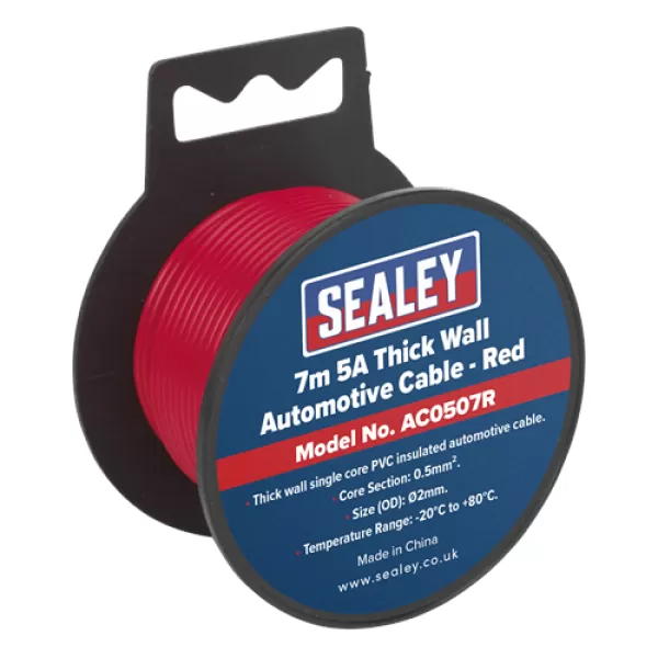 Image of Genuine SEALEY AC0507R Automotive Cable Thick Wall 5A 7mtr Red