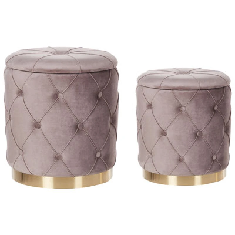 Image of Beliani Set Of 2 Storage Pouffes Pueblo Velvet Taupe