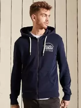 Image of Superdry Script Style Zip Hoodie, Navy, Size L, Men