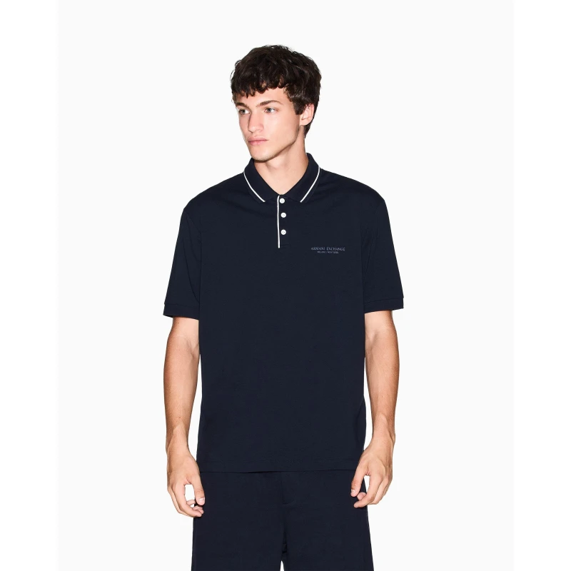 Image of Armani Exchange Trim Logo Polo Shirt Deep Navy S