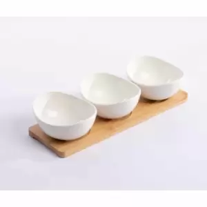Image of Hairy Bikers Bamboo Serving Board With 3 Dip Bowls