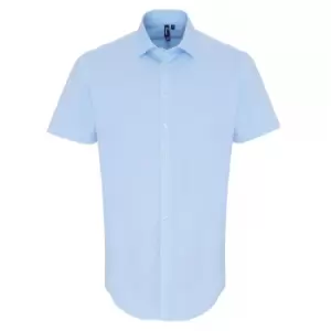 Image of Premier Mens Stretch Fit Poplin Short Sleeve Shirt (XL) (Pale Blue)