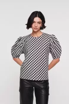 Image of Hicks Puff Sleeve Gingham Top, Black Gingham / UK 14