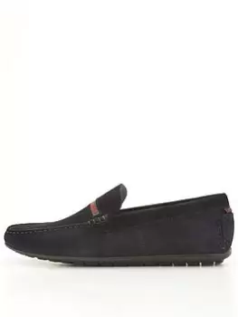 Image of HUGO Suede Dandy Moccasin Loafers - Navy, Size 7, Men