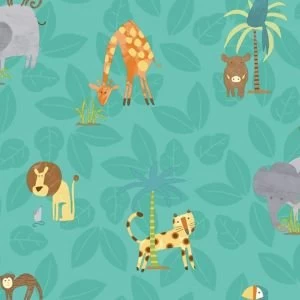 Image of Holden Decor Teal Jungle animals Smooth Wallpaper