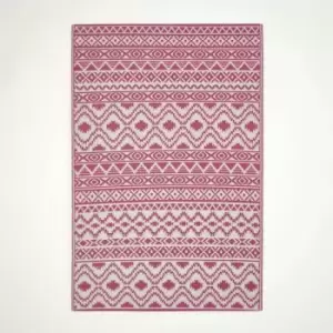 Image of HOMESCAPES Tia Aztec Pink & White Outdoor Rug, 150 x 240cm - Pink and White
