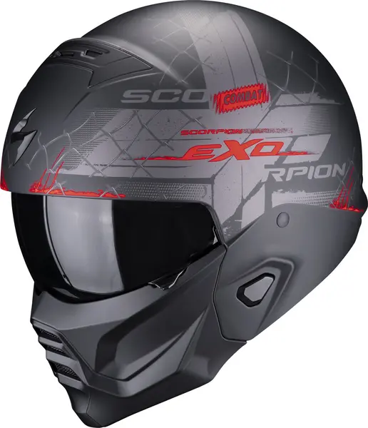 Image of Scorpion Exo-Combat II Xenon Matt Black-Red Jet Helmet XL