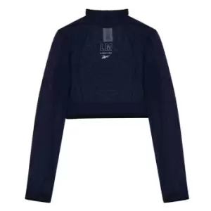 Image of Reebok Mills Mesh Long Sleeve Crop Top Womens - Blue
