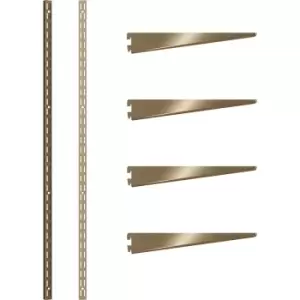Image of Rothley Antique Twin Slot Shelving Kit 1600mm Uprights (x2) & 320mm Brackets (x4) in Brass Steel