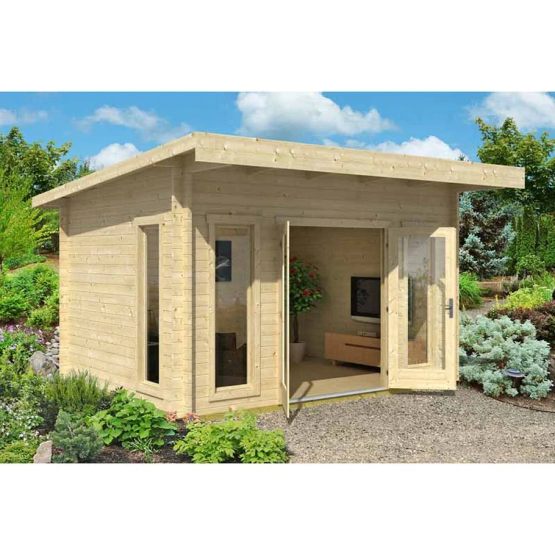 Image of Lasita Maja Ltd Barbados 3 70mm UK-Log Cabin, Home Office - L459xW419xH241.94cm in Light Tan Light Tan Unisex