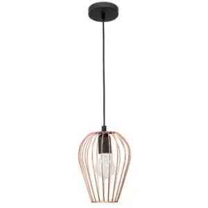 Image of Merano Arkansas 17cm Wire Frame Pendant Ceiling Light Metal, Rose Gold, Black Cable, LED E27, 25W,