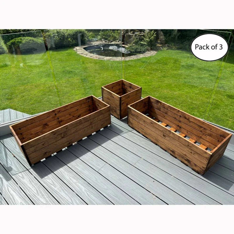 Image of Charles Taylor Multi Pack of 3 - Berwick Corner Wooden Planter Set in Light Brown Light Brown Unisex