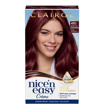 Image of Clairol Nice' n Easy Creme Natural Looking Oil Infused Permanent Hair Dye 177ml (Various Shades) - 4BG Burgundy