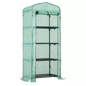 Image of Outsunny 160x70x50cm PVC Grid Cover Steel Frame 4-Tier Mini Greenhouse Green
