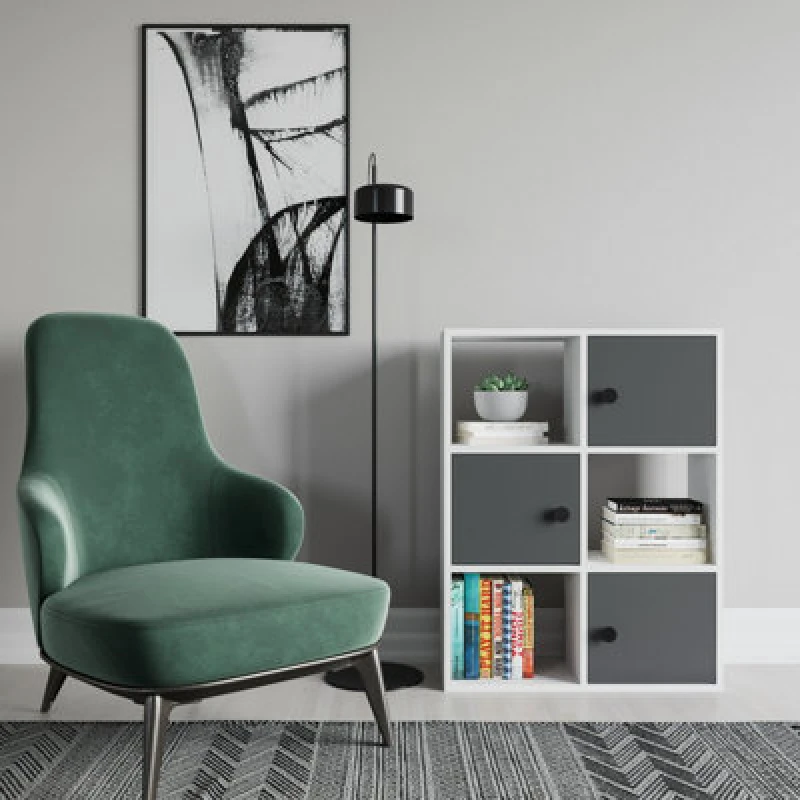 Image of Decorotika Tilton 3-Tier And 3 Cabinets Bookcase White & Anthracite