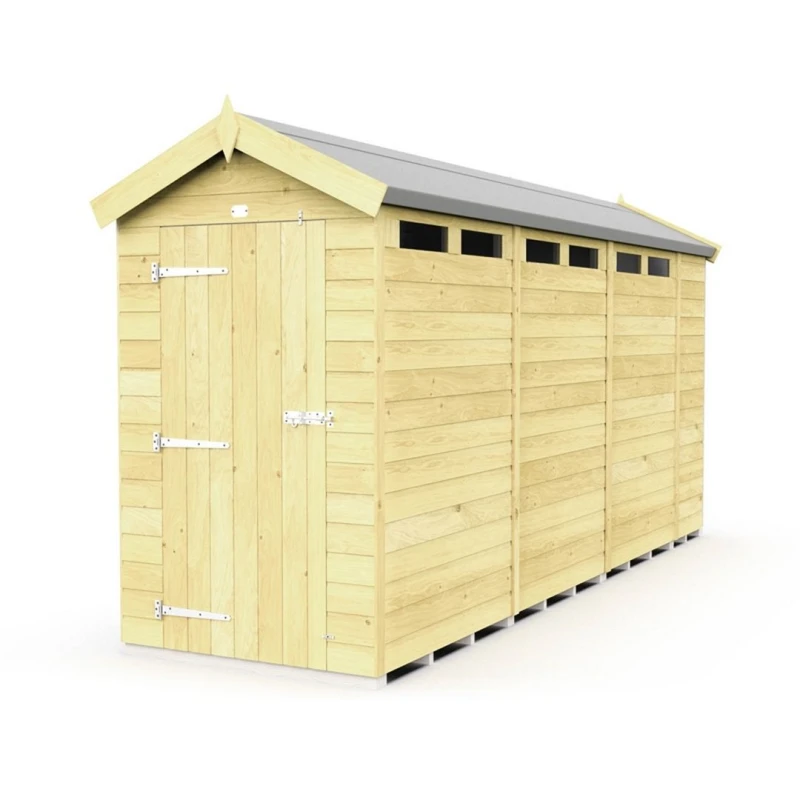 Image of Buttercup Farm 4 x 15 Feet Apex Security Shed - Single Door - L454 x W118 x H217cm in Brown Brown Unisex