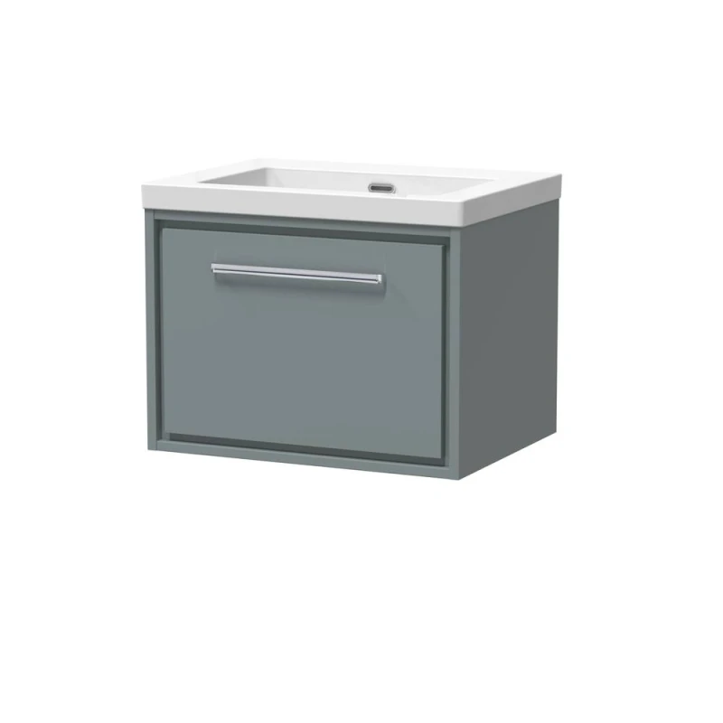 Image of Balterley Modern Bathroom 1 Soft-Close Drawer Wall Hung Vanity Unit Fireclay Basin, Coastal Grey, 600mm