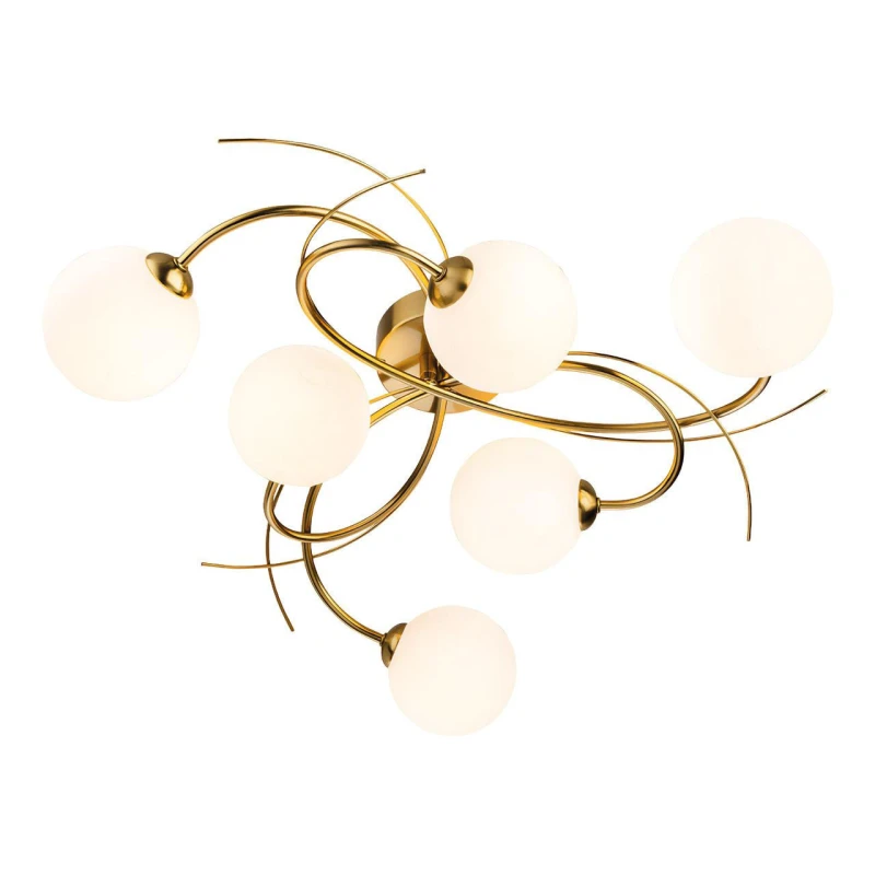 Image of Firstlight Elba 6-Light Semi-Flush Ceiling Light Opal in Brushed Brass
