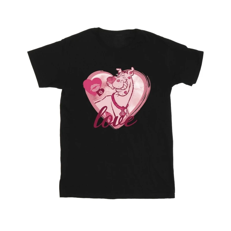 Image of Scooby Doo Scooby Doo Men Love Kisses Cotton T-Shirt in Black Size: Small Black S Male 5063376333382