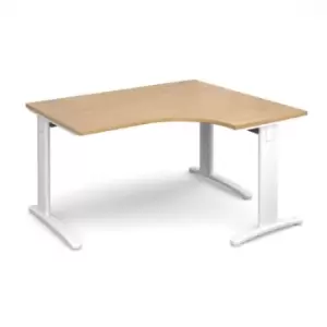 Image of Office Desk Right Hand Corner Desk 1400mm Oak Top With White Frame 1200mm Depth TR10 TDER14WO
