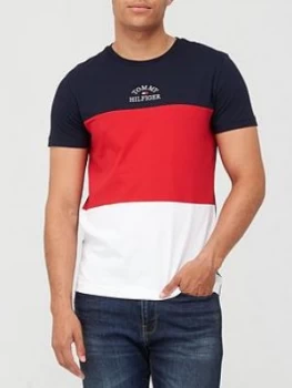 Image of Tommy Hilfiger Colour Block T-Shirt - Navy/Red/White