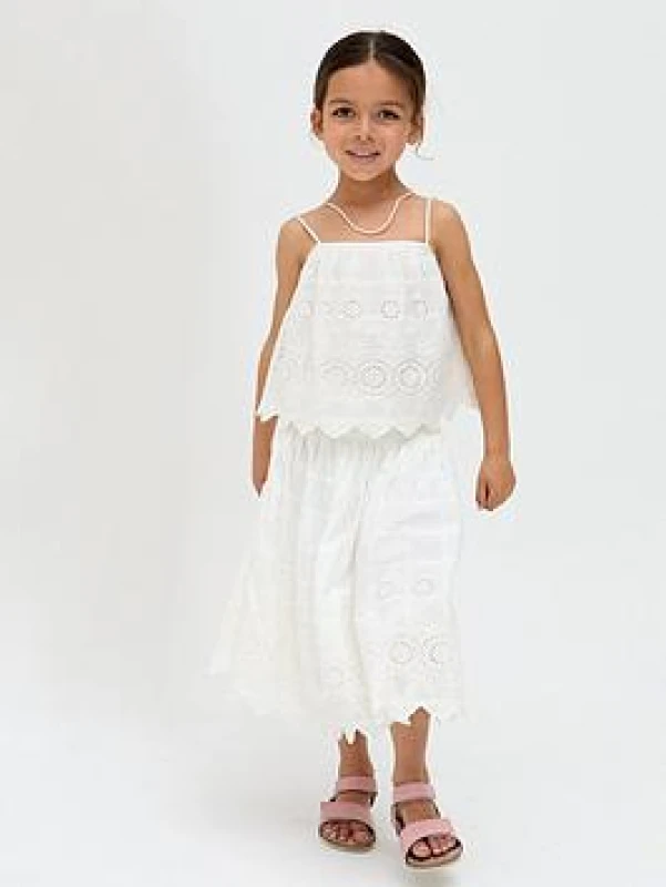 Image of Raffya Kids Rufa Spaghetti Strap Windowpane Check Cami In White Ecru female 7 Yrs