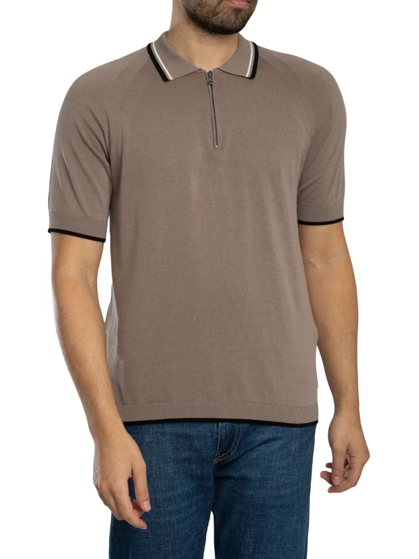 Image of Armani Exchange Zip Knitted Polo Shirt Driftwood L