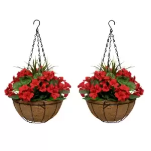 Image of Greenbrokers Artificial Red Geranium Round Coir Hanging Basket (set Of 2)