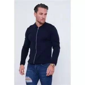 Image of I Saw It First Navy Knitted Zip Through Long Sleeve Top - Blue