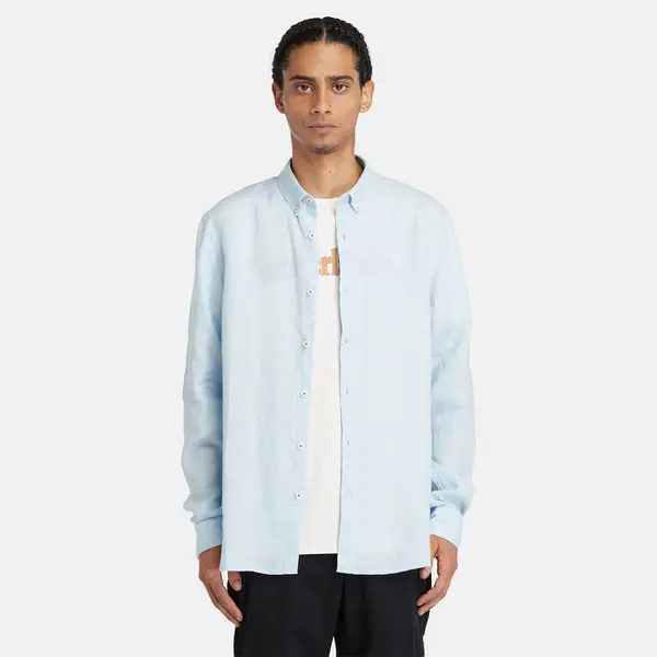 Image of Timberland Mill Brook Linen Shirt For Men In Light Blue Blue, Size XXL
