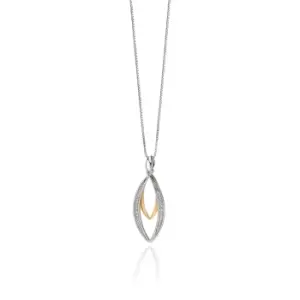 Image of Sterling Silver and Gold Plated Double Marquise Pendant With Pave Cubic Zirconia Stones