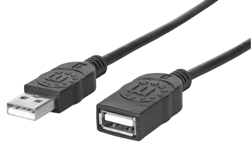 Image of Manhattan Manhattan USB-A to USB-A Extension Cable, 1m, Male to Female, 480 Mbps (USB 2.0), Hi-Speed USB, Black, Lifetime Warranty, Equivalent to USBE