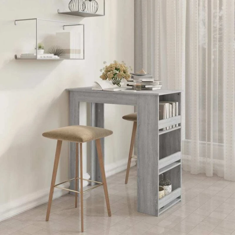 Image of VIDAXL Vidaxl - Bar Table with Storage Rack Grey Sonoma 102x50x103.5cm Engineered Wood 8720286836514