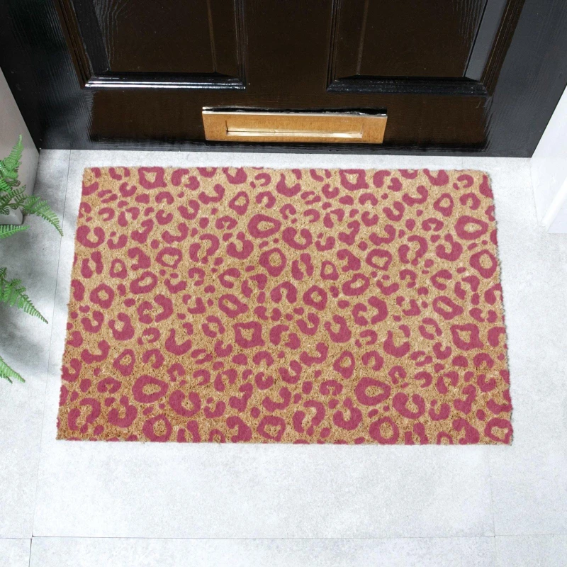 Image of Artsy Doormats Pink Leopard Print Doormat (60 X 40Cm)