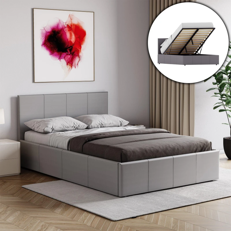 Image of Lassic Lisbon Small Double Ottoman Faux Leather Bed UKFR Grey unisex S Double