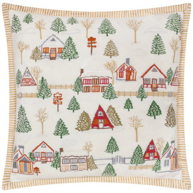 Image of Winter Ski Lodges Embroidered Cushion White / 50 x 50cm / Polyester Filled