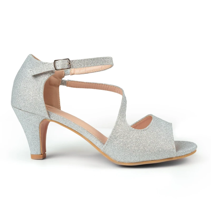 Image of Where's That From 'Beatrice' Low Kitten Heel With Crossover Strap Silver