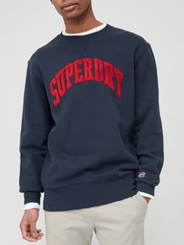 Image of Superdry Sport True Varsity Crew Neck Sweatshirt - Eclipse Navy , Eclipse Navy, Size S, Men