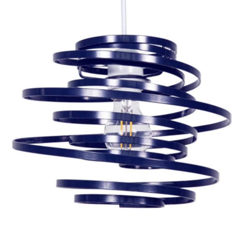 Image of Happy Homewares Contemporary Navy Blue Gloss Metal Double Ribbon Spiral Swirl Pendant Shade