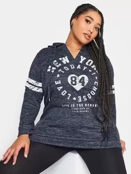 Image of Yours Yours Notch Neck Hooded Varsity Sweatshi, Blue, Size 18, Women