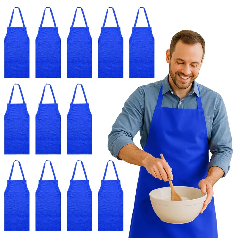 Image of Nicola Spring Cotton Kitchen Bib Aprons - One Size - Pack of 12 in Blue Blue Unisex