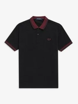 Image of Fred Perry Contrast Rib Polo Shirt, Black, Size S, Men