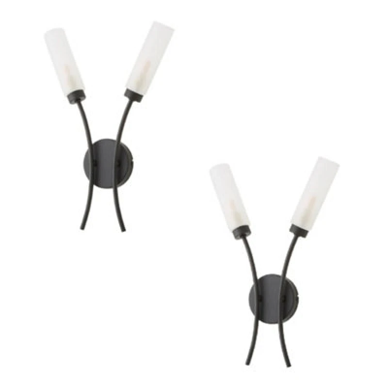 Image of ValueLights Maya Pair of 2 Way Curved Upright Reed Shaded Wall Lights Black